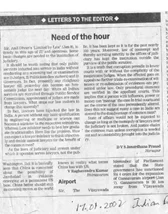 JP letter on the issue of Post retirement jobs to the Judges in the Indian Express on 17.01.2002