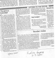 JP letter on the state of affairs of Congress party in the Indian express on 3.3.2000 