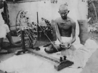 Gandhiji at his spinning wheel charkha, మహాత్మా గాంధీ